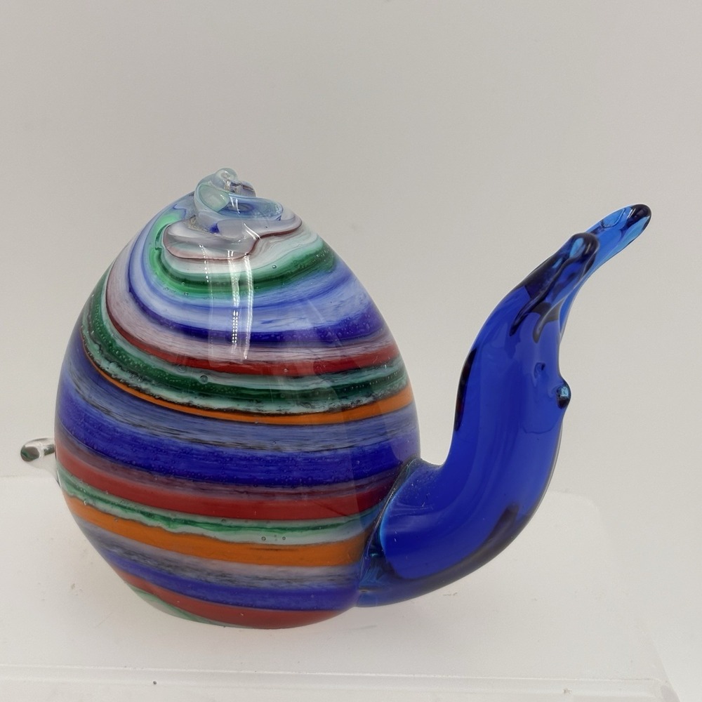Hand Blown Art Glass Snail Figurine Swirl Cobalt Blue Sculpture Paperweight Desk